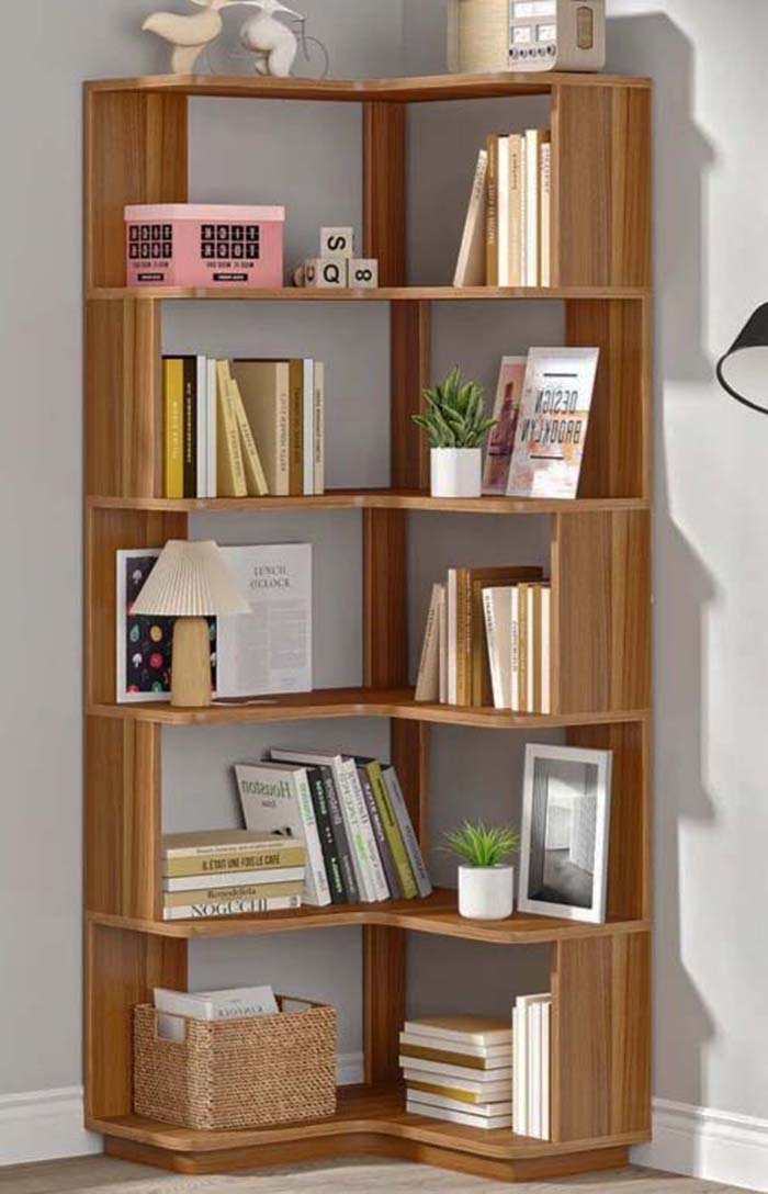 Kệ góc tường phòng khách đẹp, hiện đại